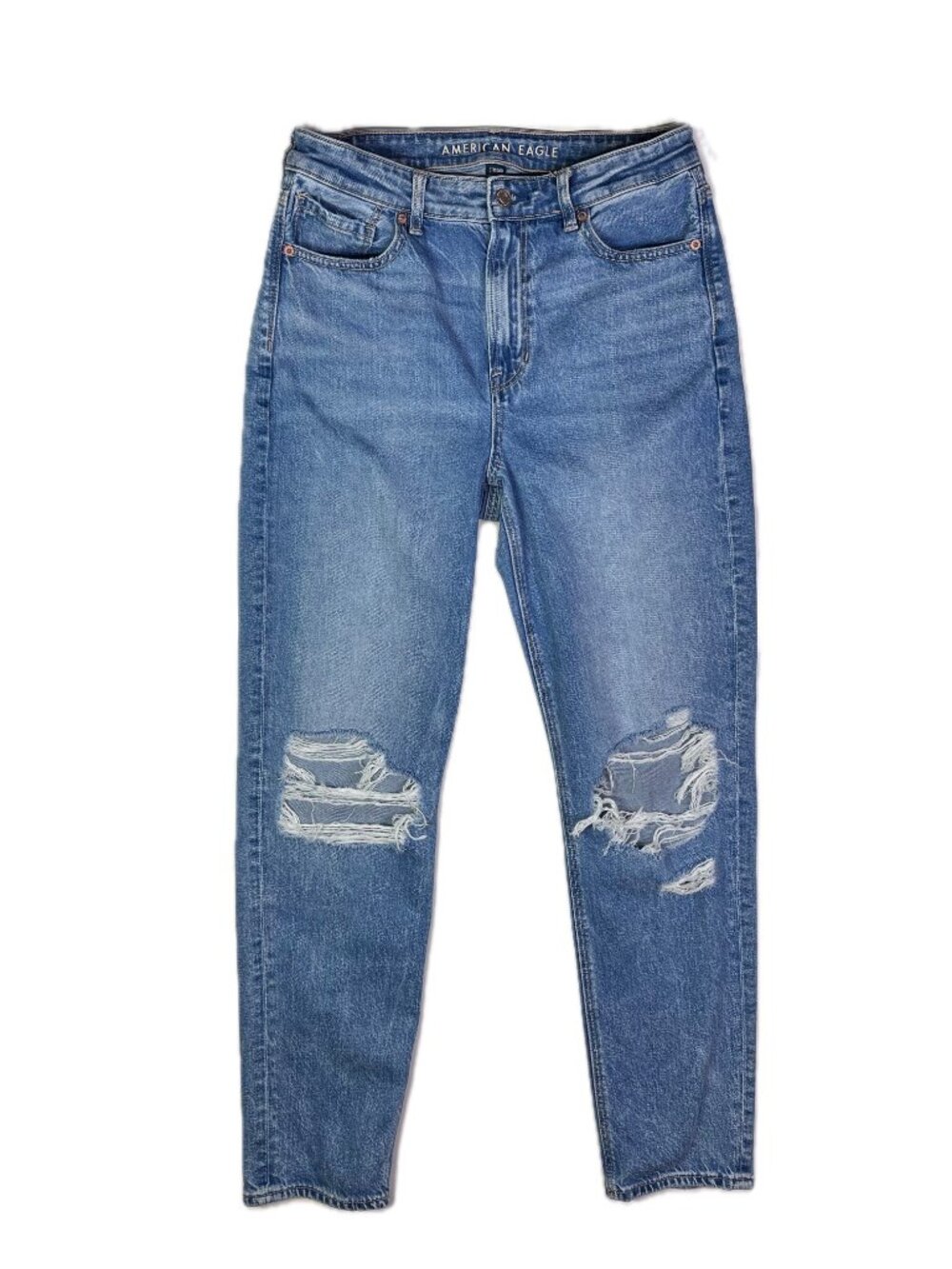 American Eagle Size 8 Long Mom Jeans Distressed Strigid
